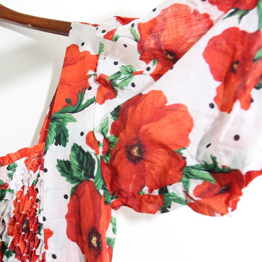 Anthropologie Maeve Square-Neck Smocked Babydoll Mini Dress Floral Cotton Small - Picture 6 of 14